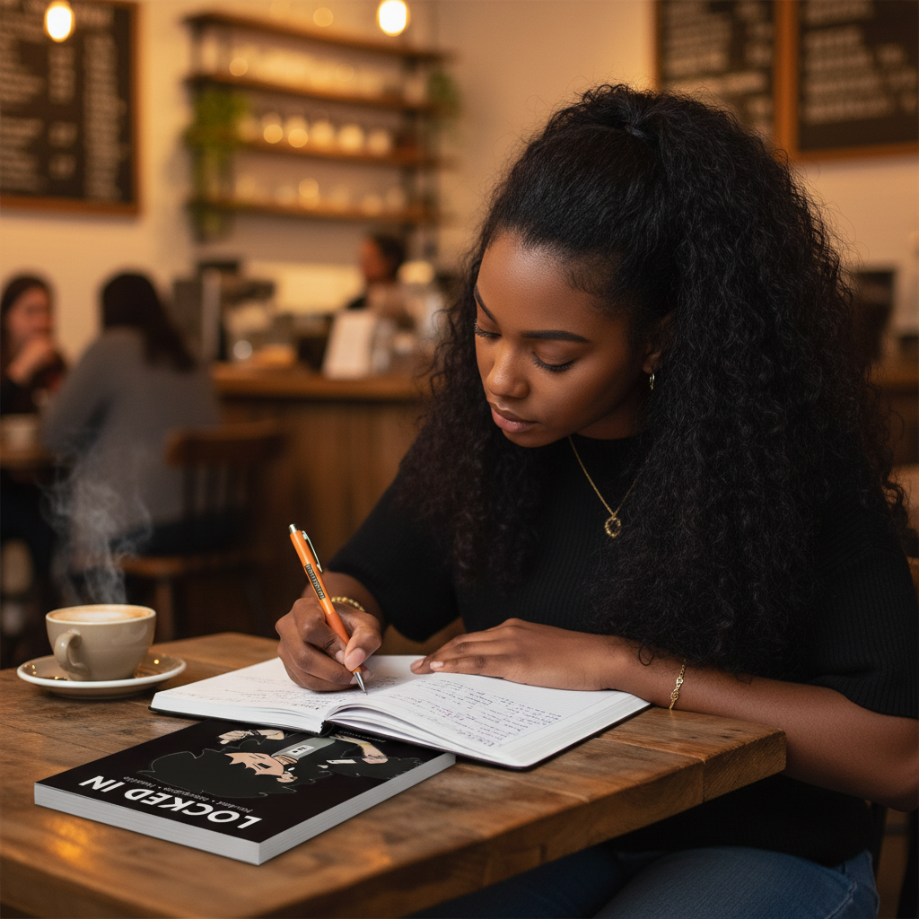 Coffee shop - Black woman writing