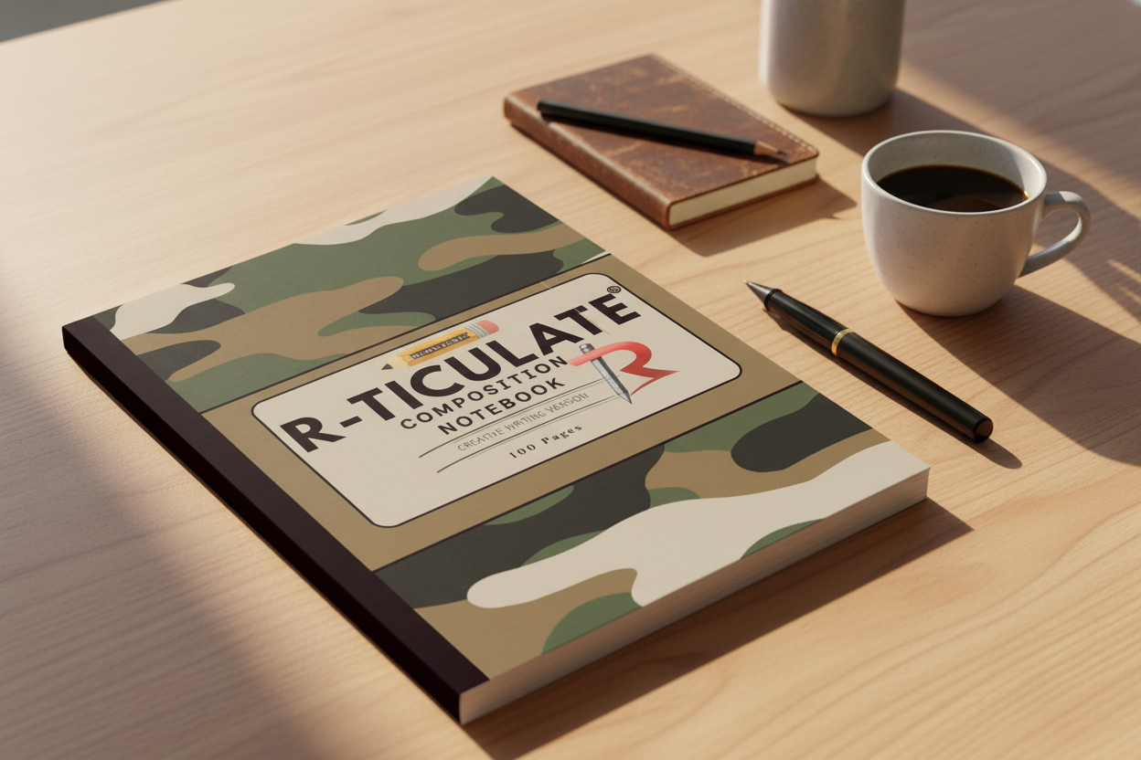 R-TICULATE composition notebook in artistic setting